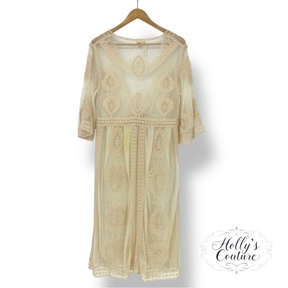 Forgotten Grace Beautiful Long Line Cardigan or Duster Sheer Cream Size Large - Picture 2 of 11